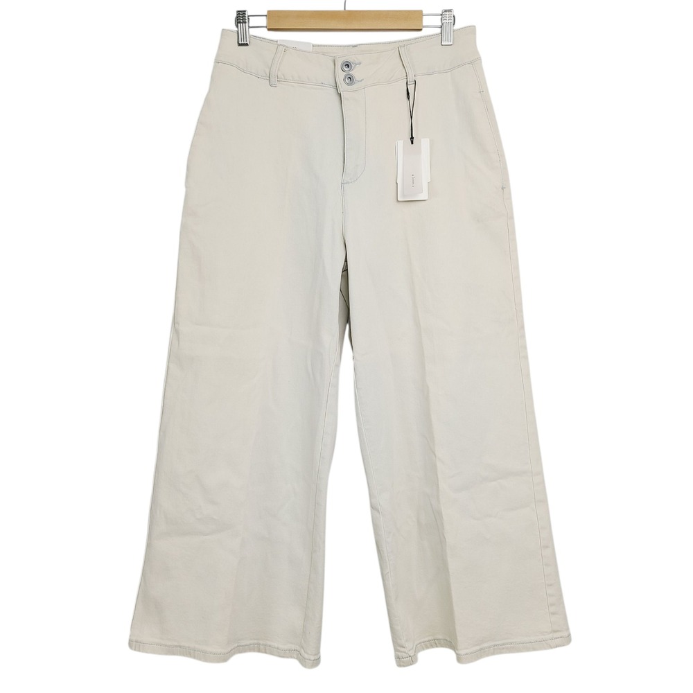 NEW A Loves A Wide Leg Crop‎ Pants 28 Cream Scandi High Rise Pockets Denim